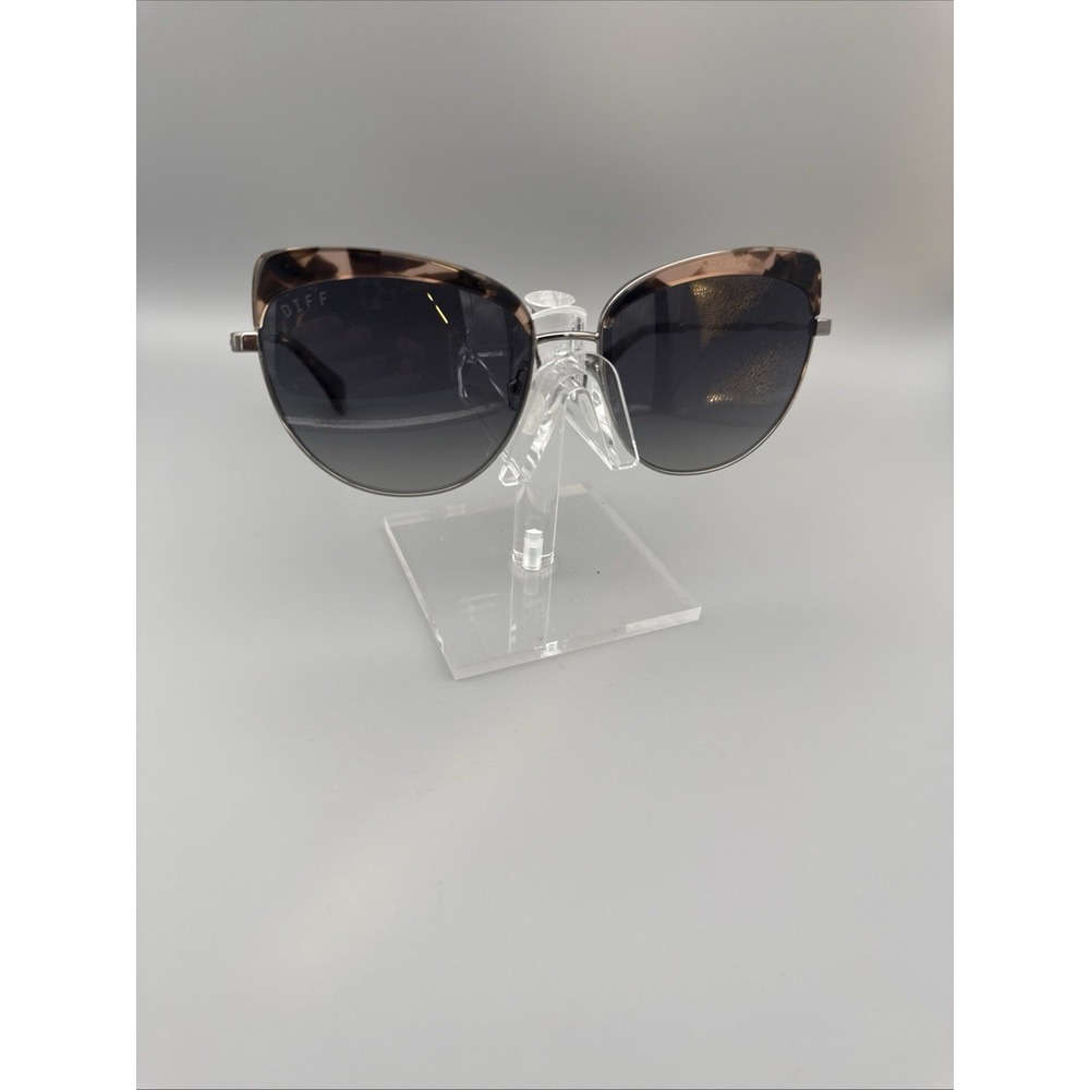 DIFF Eyewear "Izzy" Authentic Sunglasses- Oversized Tortoise & Silver Cat Eye
